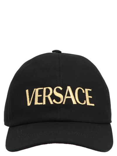 Shop Versace Logo Embroidery Cap In Black