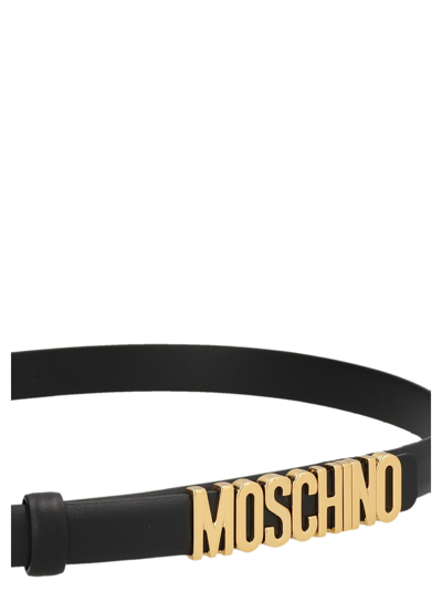 Shop Moschino Gold Logo Belt In Black