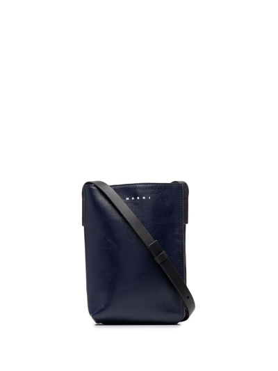 Shop Marni Logo-print Leather Shoulder Bag In Black