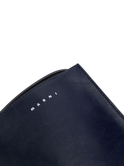 Shop Marni Logo-print Leather Shoulder Bag In Black