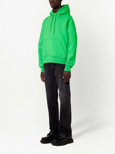 Ami Alexandre Mattiussi Logo-embroidered Cotton-blend Jersey Hoodie In Green