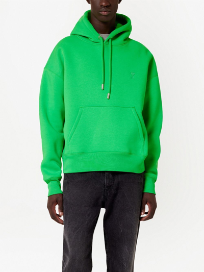 Ami Alexandre Mattiussi Logo-embroidered Cotton-blend Jersey Hoodie In Green