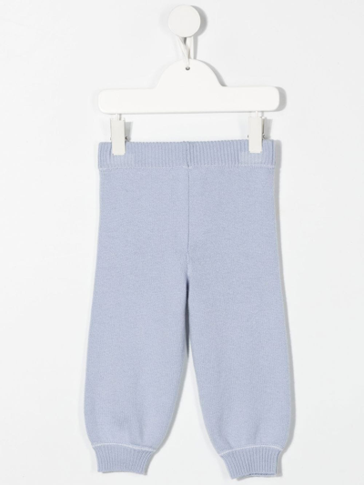 Shop Marni Logo Embroidered Knit Trousers In Blue