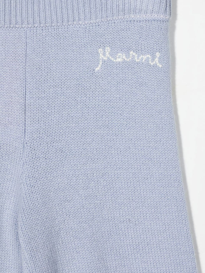 Shop Marni Logo Embroidered Knit Trousers In Blue