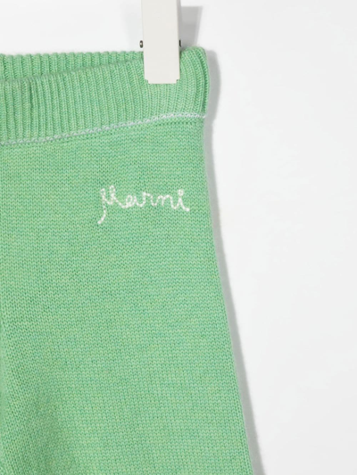 Shop Marni Logo Embroidered Knit Trousers In Green