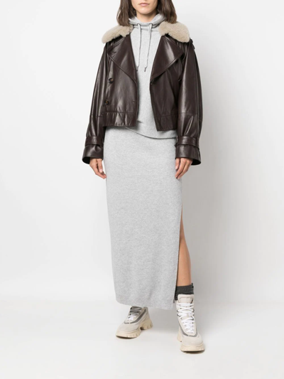 Brunello Cucinelli Ribbed-knit Side-slit Skirt In Grey