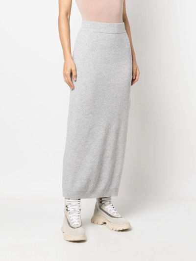 Brunello Cucinelli Ribbed-knit Side-slit Skirt In Grey