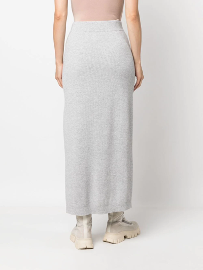 Brunello Cucinelli Ribbed-knit Side-slit Skirt In Grey