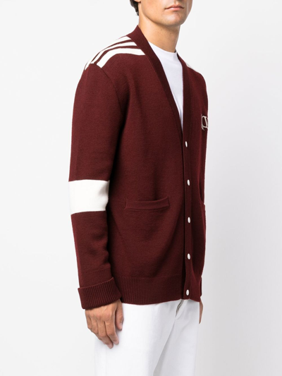 Shop Valentino Logo-embroidered Virgin-wool Cardigan In Red