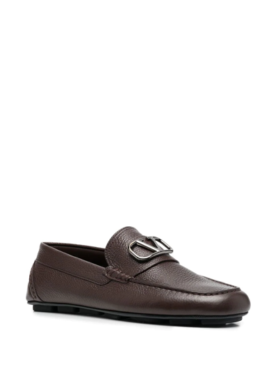 Shop Valentino Vlogo Signature Leather Driving Shoes In Brown