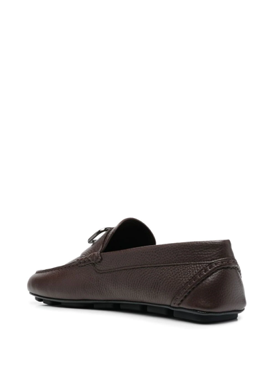 Shop Valentino Vlogo Signature Leather Driving Shoes In Brown