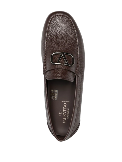 Shop Valentino Vlogo Signature Leather Driving Shoes In Brown