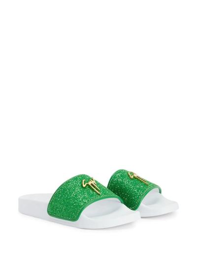 Giuseppe Zanotti Newlaburela Logo Glitter Pool Slides In Green