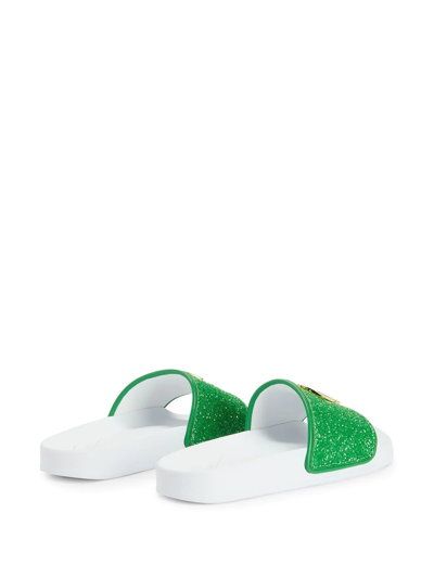 Giuseppe Zanotti Newlaburela Logo Glitter Pool Slides In Green