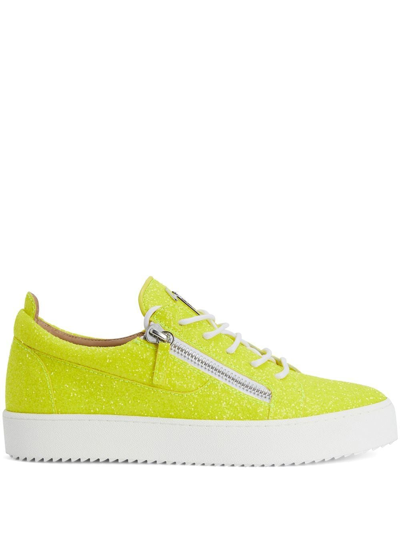 Shop Giuseppe Zanotti Gail Glitter Low-top Sneakers In Yellow