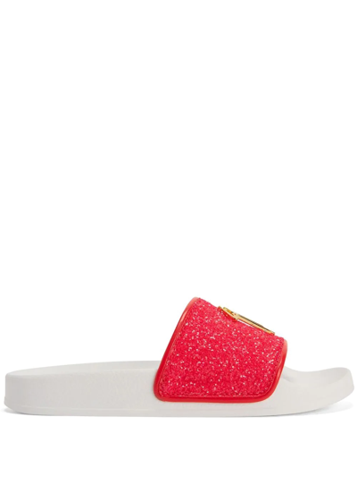 Shop Giuseppe Zanotti Brett Glitter Slides In Pink