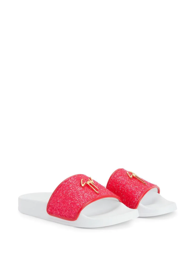 Shop Giuseppe Zanotti Brett Glitter Slides In Pink