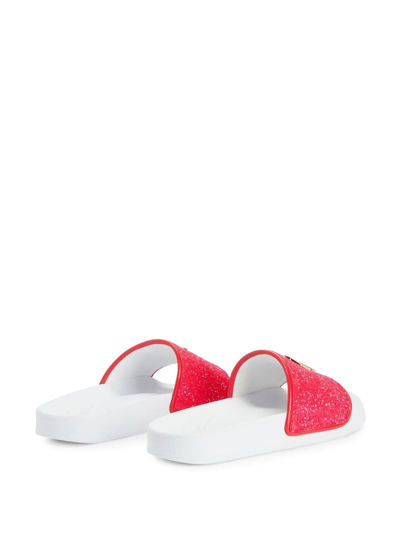 Shop Giuseppe Zanotti Brett Glitter Slides In Pink