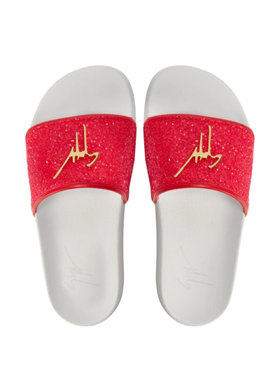 Shop Giuseppe Zanotti Brett Glitter Slides In Pink