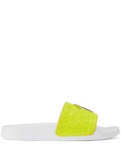 Shop Giuseppe Zanotti Brett Glitter Slides In Yellow