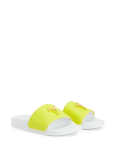 Shop Giuseppe Zanotti Brett Glitter Slides In Yellow