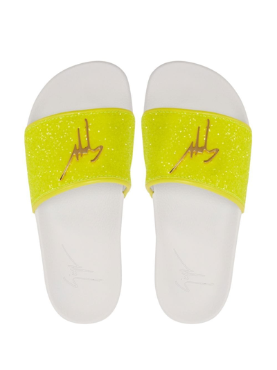 Shop Giuseppe Zanotti Brett Glitter Slides In Yellow