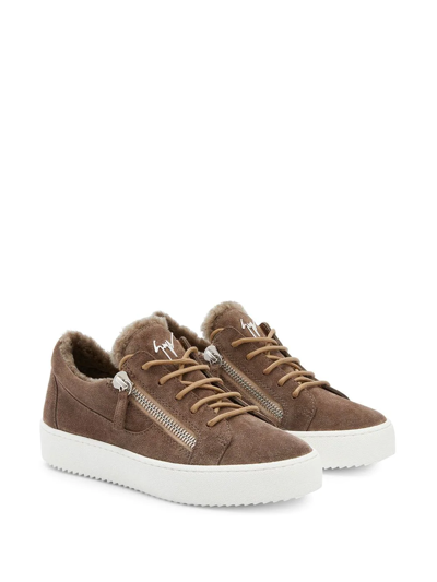 Giuseppe Zanotti Gail Sheepskin Trim Sneakers In Brown
