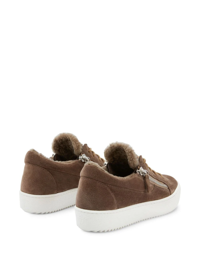 Shop Giuseppe Zanotti Gail Sheepskin Trim Sneakers In Brown