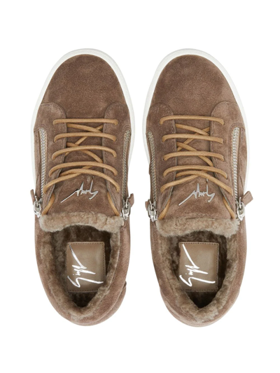 Shop Giuseppe Zanotti Gail Sheepskin Trim Sneakers In Brown