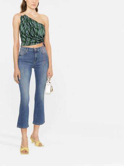 Shop Pinko Cropped Bootcut Jeans In Blue