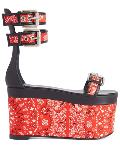 Shop Giuseppe Zanotti Bandana 105mm Wedge Sandals In Red
