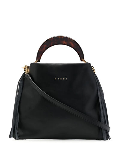 Shop Marni Logo-print Leather Sac Bag In Black