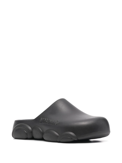 Moschino Round-toe Chunky-sole Slides In Black