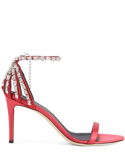 Shop Giuseppe Zanotti Adele Crystal 85mm Sandals In Red