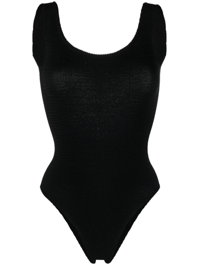 Reina Olga Velvet-effect Scoop-neck Swimsuit In Black