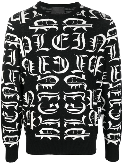 Shop Philipp Plein Logo-embroidered Crew Neck Sweater In Black