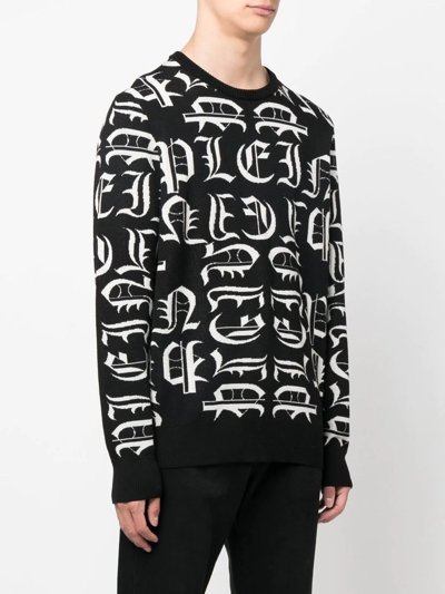 Shop Philipp Plein Logo-embroidered Crew Neck Sweater In Black