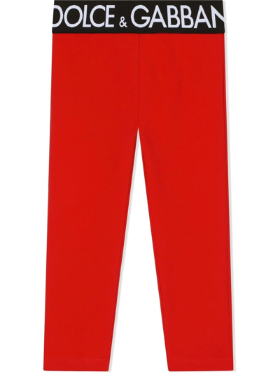 Shop Dolce & Gabbana Interlock Logo-waistband Leggings In Red