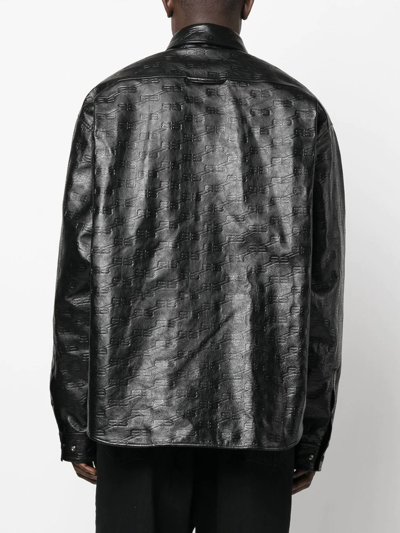 Shop Balenciaga Bb-monogram Leather Shirt Jacket In Black