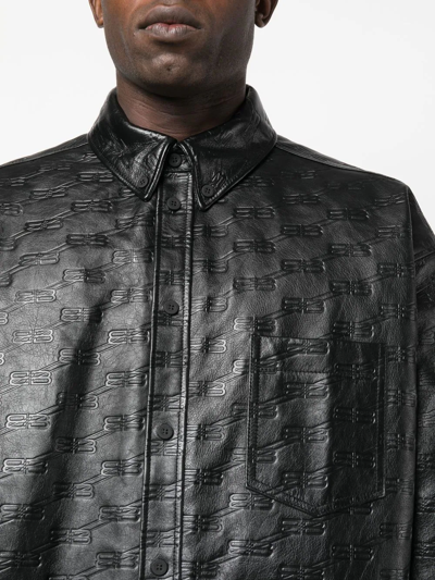 Shop Balenciaga Bb-monogram Leather Shirt Jacket In Black