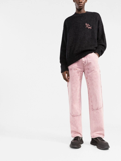 Palm Angels Palm-motif Crew-neck Jumper In Black