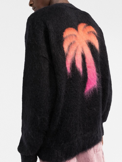 Palm Angels Palm-motif Crew-neck Jumper In Black