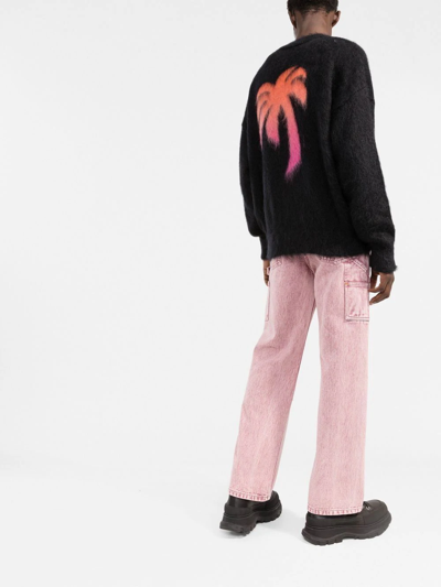 Palm Angels Palm-motif Crew-neck Jumper In Black
