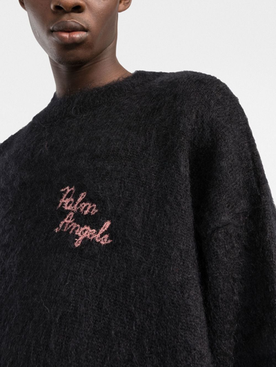 Palm Angels Palm-motif Crew-neck Jumper In Black