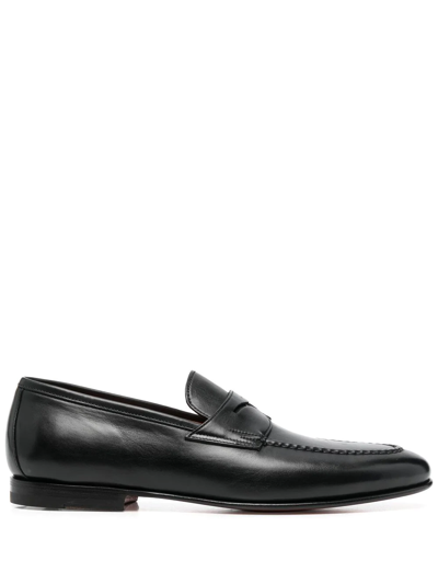 Shop Santoni Penny Leather Loafers In Black
