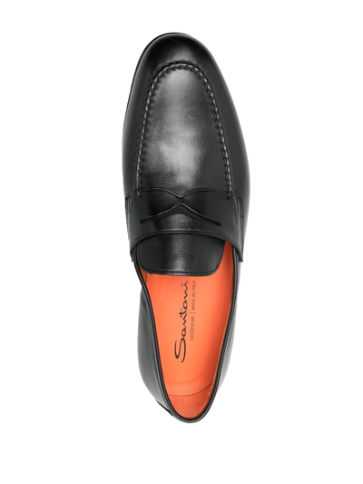 Shop Santoni Penny Leather Loafers In Black