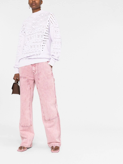 Attico Open-knit Crew-neck Jumper In Purple