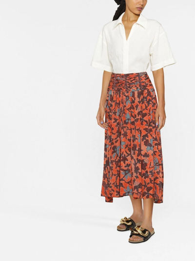 Shop Ulla Johnson Amaia Floral-print Midi Skirt In Orange