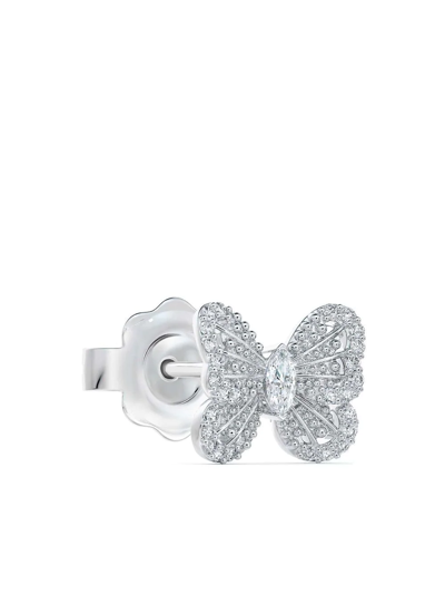 Shop De Beers Jewellers 18kt White Gold Portraits Of Nature Butterfly Diamond Stud Earrings In Silver