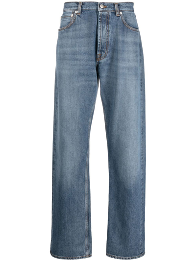Shop Alexander Mcqueen Logo-patch Straight-leg Jeans In Blue
